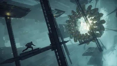 Captura oficial de CONTROL Resonant con una extraña estructura luminosa rodeada de escombros flotantes
